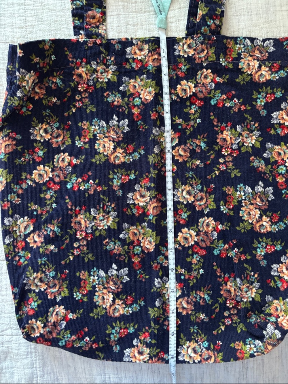 Floral Navy Corduroy Tote Bag - Picture 3 of 7